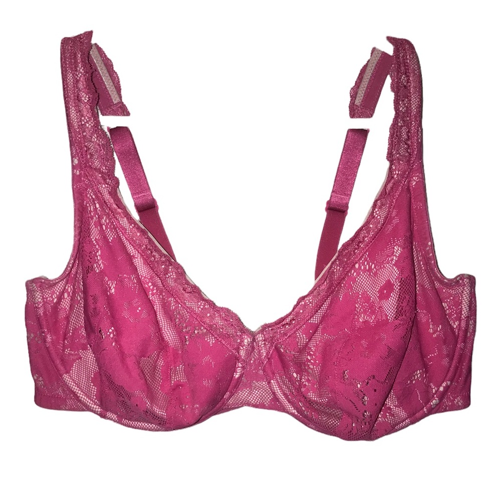 Cacique 40DD Pink lace over beige lining full coverage bra sexy lingerie
